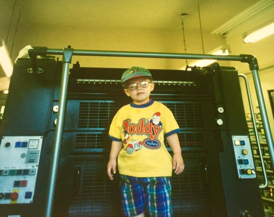 James aged three standing with the Heidelberg SORM