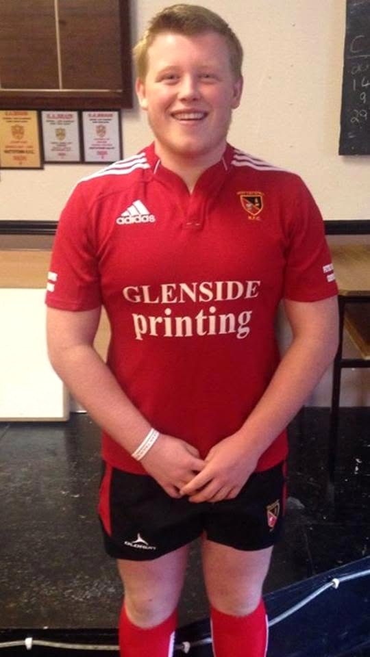 Kieron Assaratti wearing a Glenside-sponsored rugby jersey