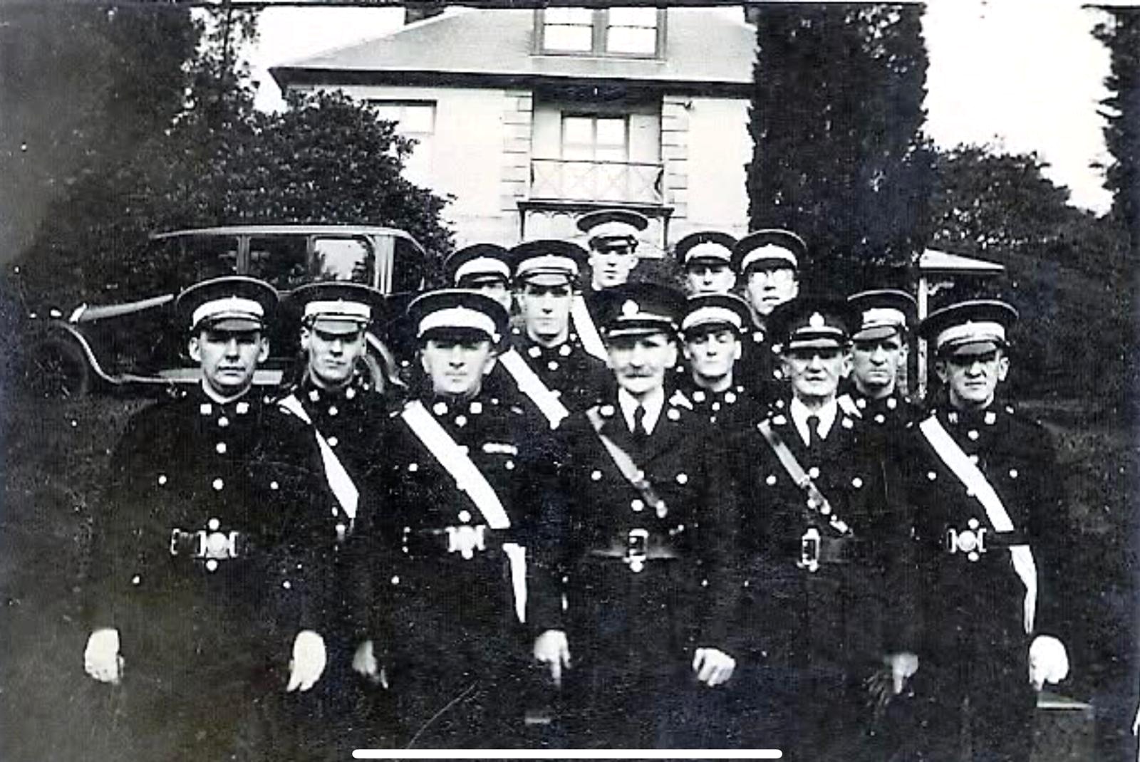 Historic fire service group photograph taken outside Glenside