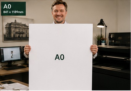 Jonathan holding an A0 sheet, 841 by 1189 millimetres