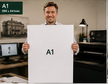 Jonathan holding an A1 sheet, 594 by 841 millimetres