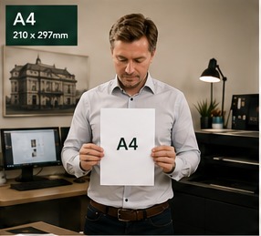 Jonathan holding an A4 sheet, 210 by 297 millimetres