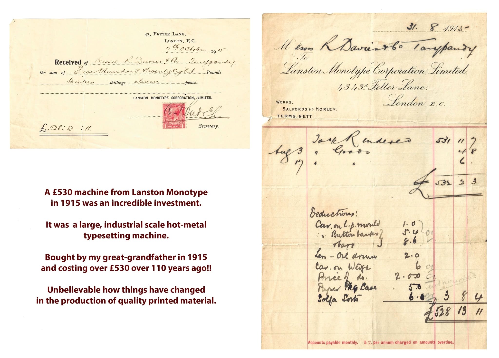 1915 Monotype purchase invoice