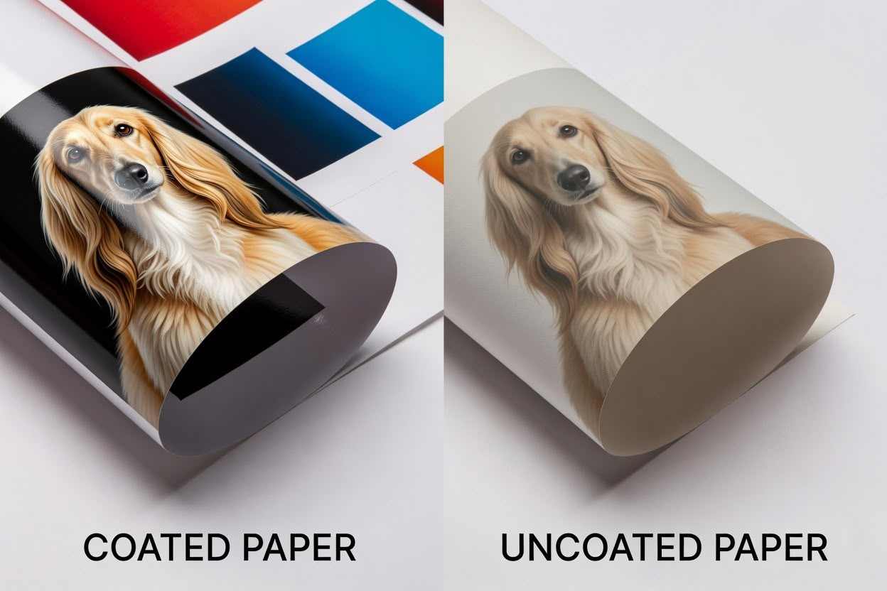 Printed coated paper compared with printed uncoated paper